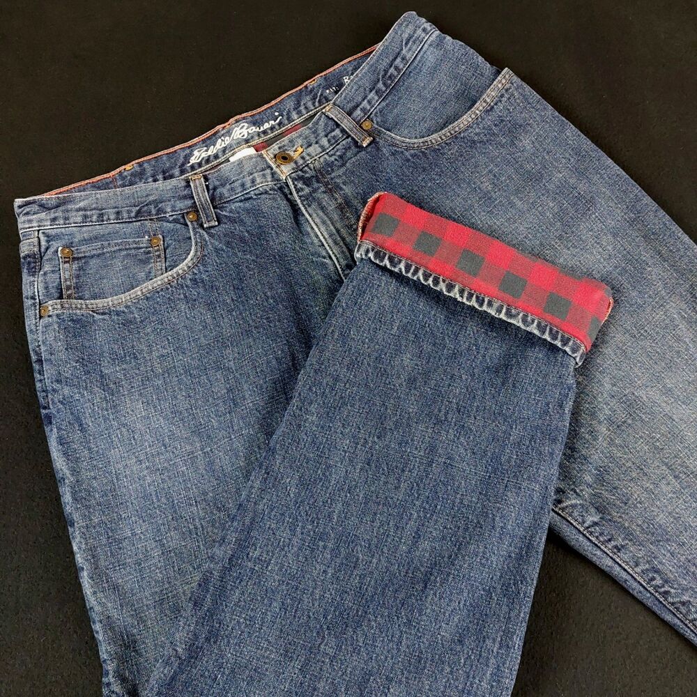 Eddie Bauer Flannel Lined Relaxed Fit Jeans Men's 38x32 (fit 38x31) Blue Outdoor